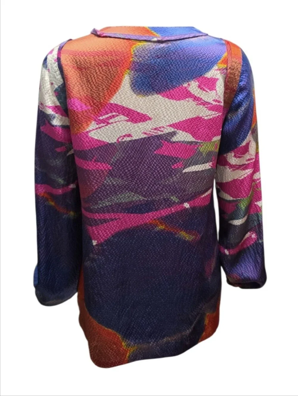 Tory Burch Silk Vibrant Watercolor Splash Boho-Chic Dopamine Tunic Blouse Size 6